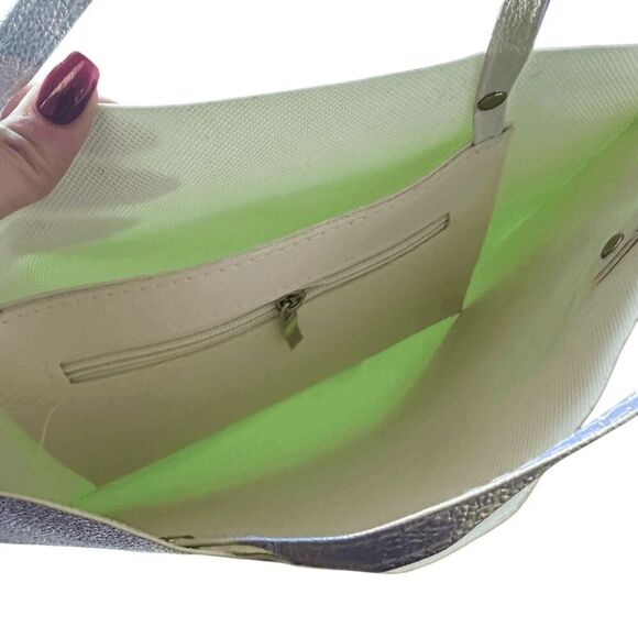 Brand New Reusable Iridescent Holographic PU Shopper Tote Bag with Dual Handles - Picture 4 of 4